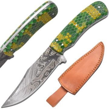 Full Tang Real Damascus Green Viper Hunter Knife
